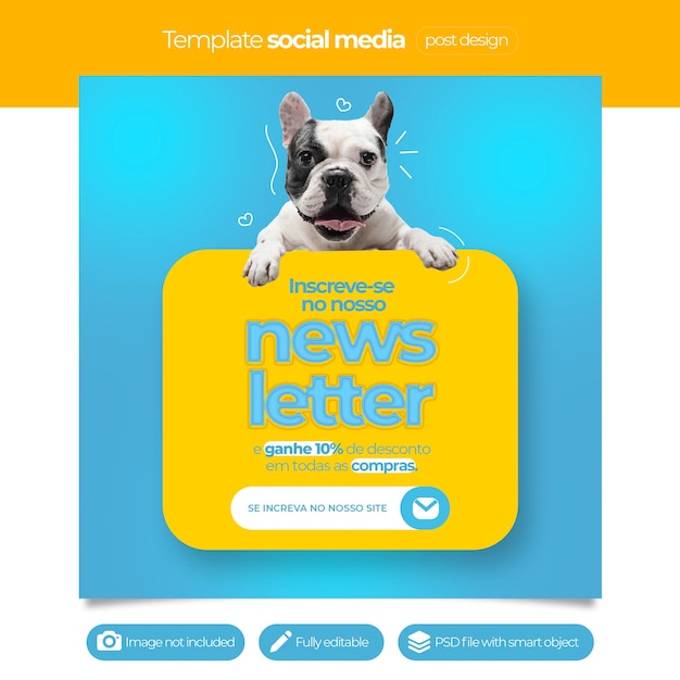 PSD subscribe to our newsletter social media model in portuguese for pet shop