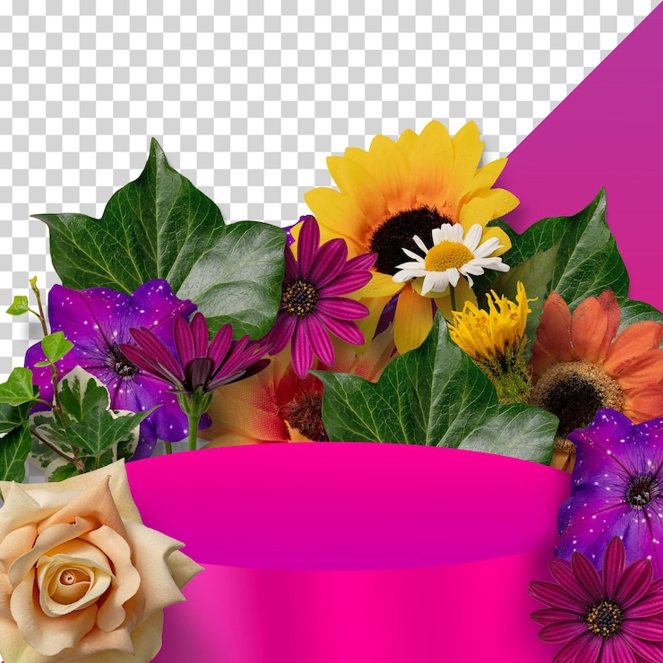 PSD substrate  pedestal with flowers on a plain striped background