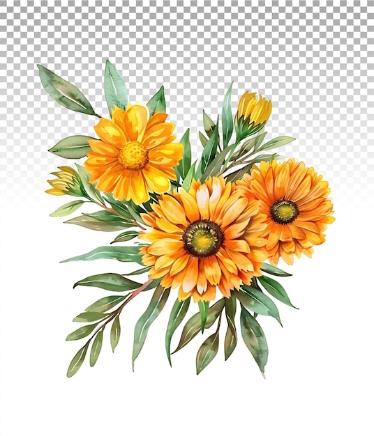 PSD sottile acquerello calendula flower clipart design