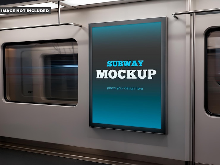 PSD subway mockup with advertising screen