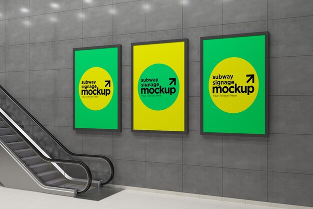 PSD subway three vertical signage mockup billboard mock up