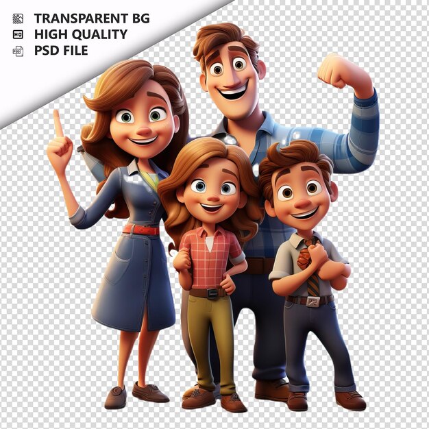 PSD famiglia americana di successo in 3d in stile cartone animato con sfondo bianco