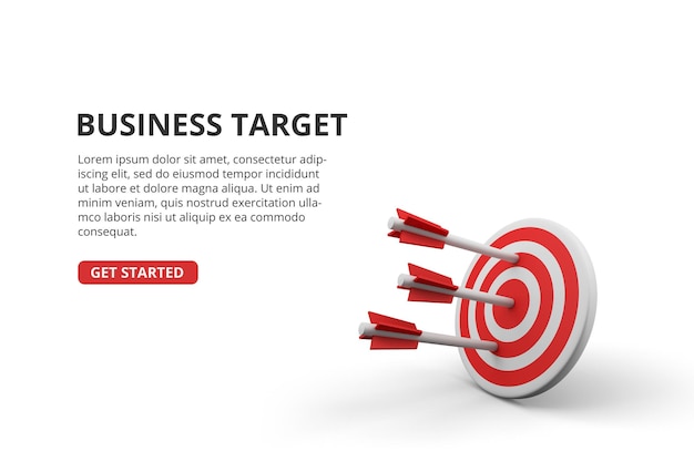 PSD successful archery arrow on 3d target board business goal achievement concept