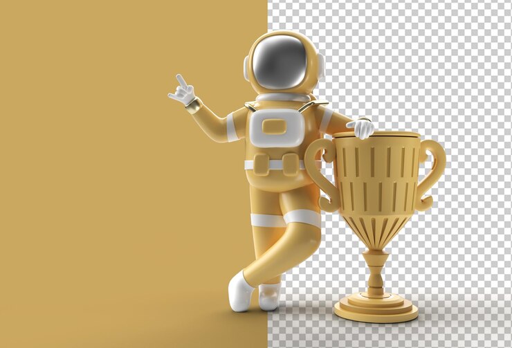  Successful astronaut got the first prize trophy Premium Psd