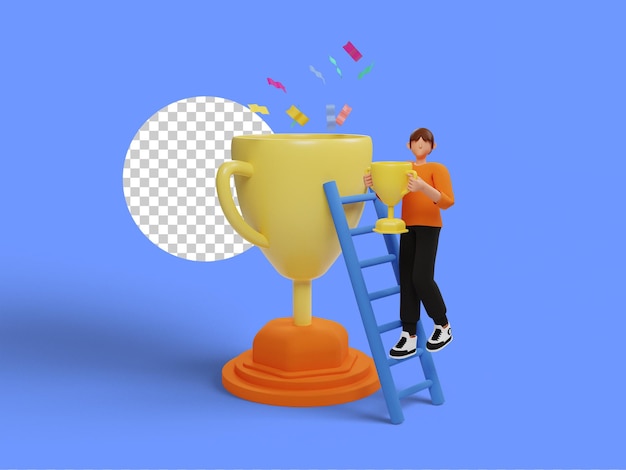 Успешный бизнесмен празднует победу. 3d иллюстрация