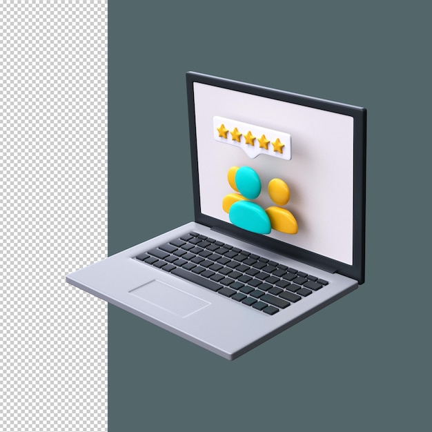Successful teamwork User rating icon on laptop screen 3d rendering