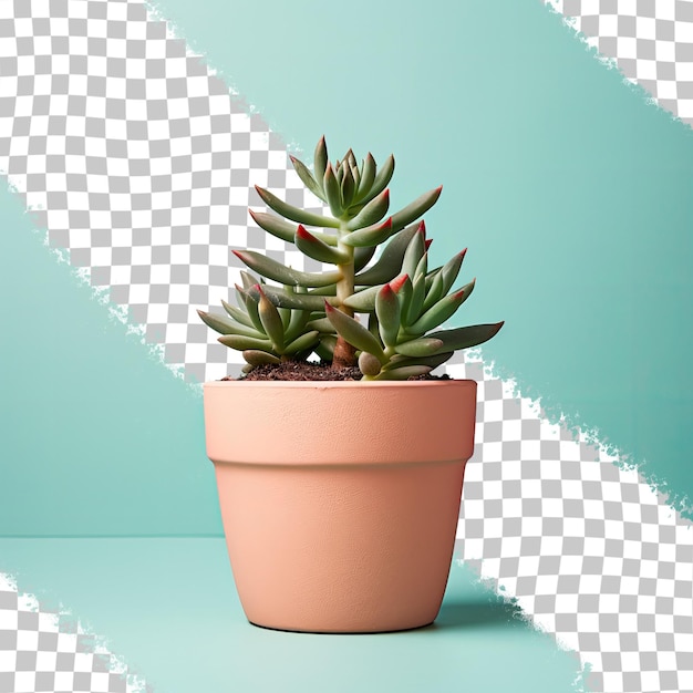 Succulent in diy clay pot on a transparent background