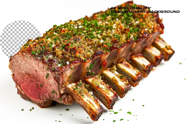 PSD a succulent rack of lamb coated in flavorful herbs on transparent background