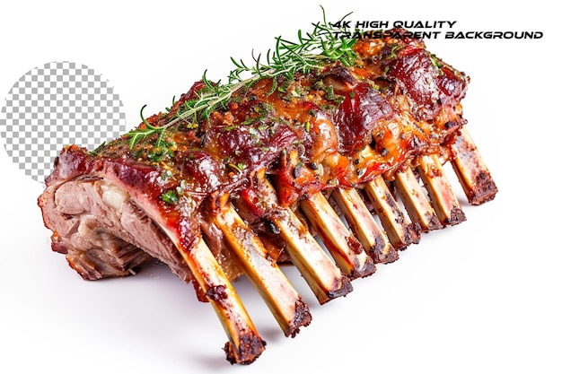 PSD a succulent rack of lamb coated in flavorful herbs on transparent background