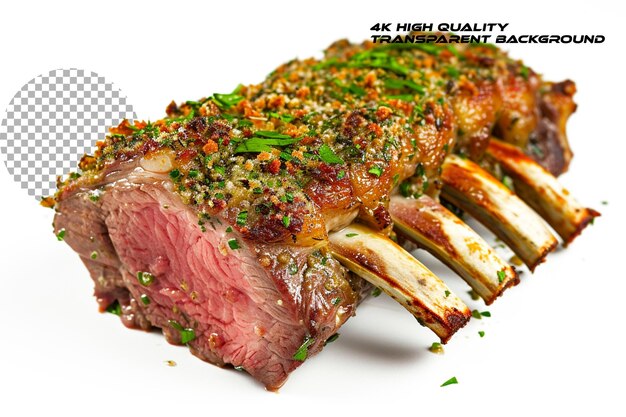 PSD a succulent rack of lamb coated in flavorful herbs on transparent background