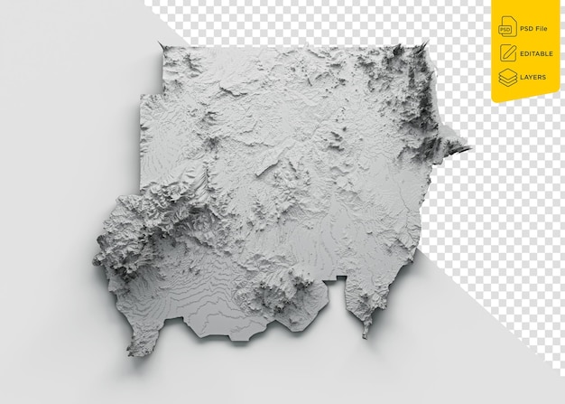 PSD mappa della bandiera del sudan rilievo ombreggiato colore altezza mappa su sfondo grigio illustrazione 3d