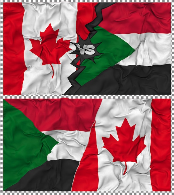 Sudan vs Canada Half Combined Flag Cloth Bump Texture Rendering 3D (Sudan przeciwko Kanadzie)