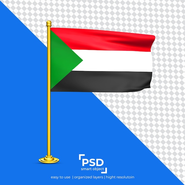 PSD bandiera sventolante del sudan isolata su sfondo trasparente