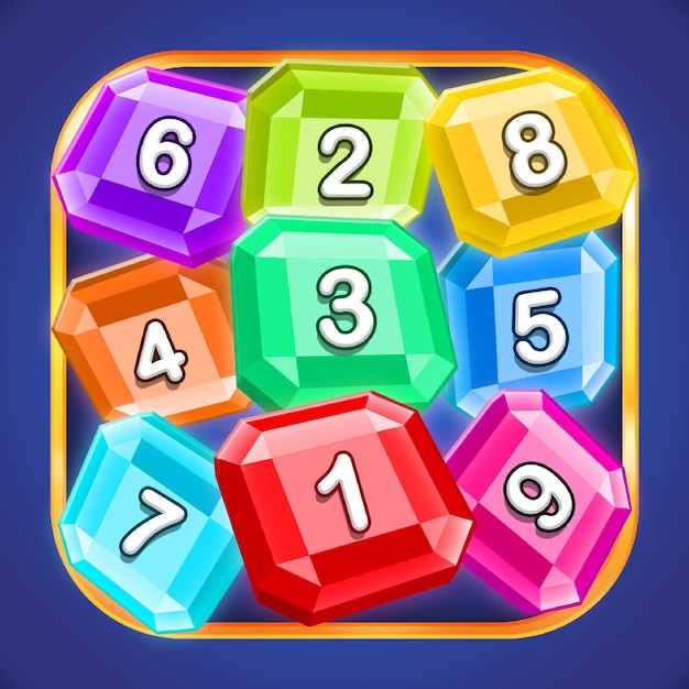 PSD il concetto di icona dell'app di gioco sudoku con diamanti e numeri multicolori