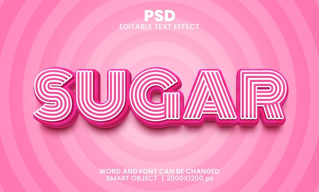 Zucchero 3d modificabile in stile effetto testo photoshop con sfondo
