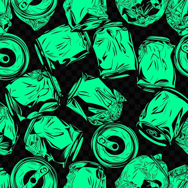 PSD sugar apple seeds with crumpled aluminum cans and torn plast texture effect fx collage background