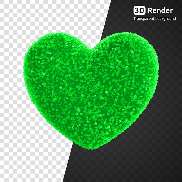 Cuore verde ricoperto di zucchero 3d