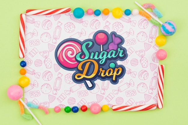 Sugar drop mock-up with delicious candy frame