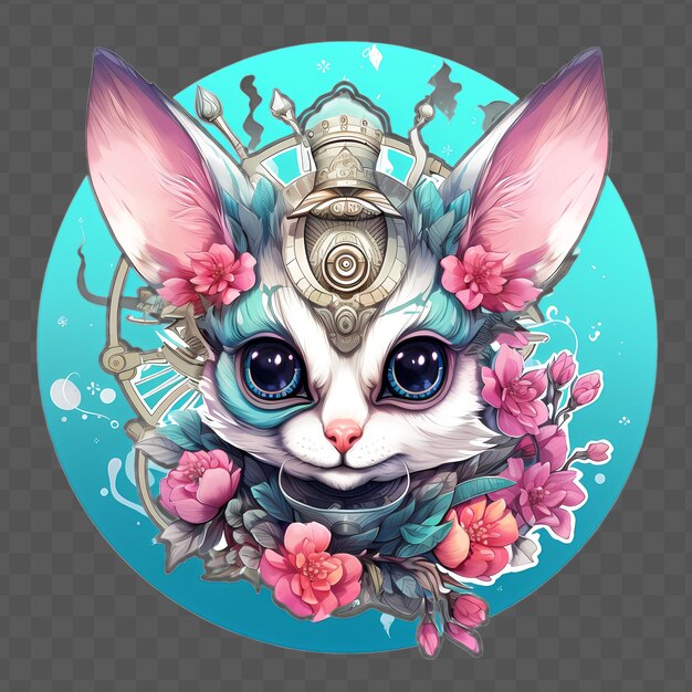 PSD sugar glider head with flowers on his head in the waterclor style isolated psd transparent design