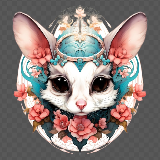 PSD sugar glider head with flowers on his head in the waterclor style isolated psd transparent design
