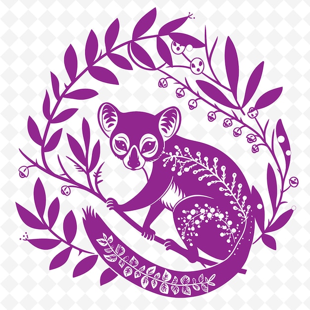 PSD sugar glider line art with australian eucalyptus leaves and creative outline scribble collections