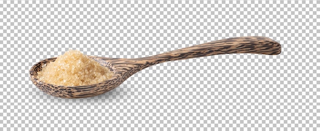 Sugar in wood spoon isolated on alpha layer