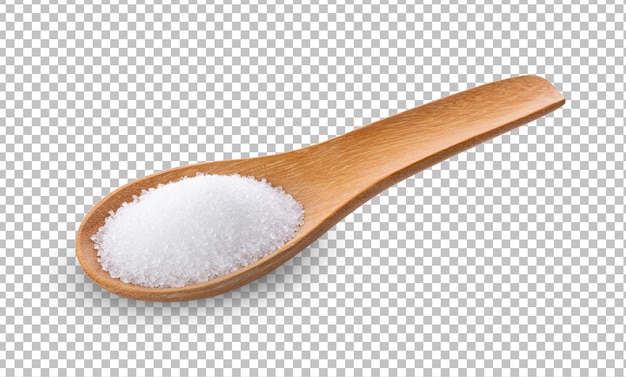 Sugar in wooden spoon on alpha layer