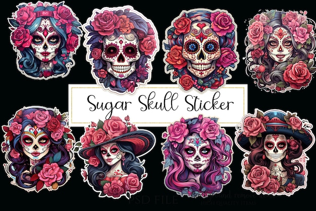 SUIKER SCHEDELSTICKERS CLIPART ILLUSTRATIE