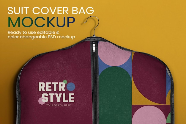 suit cover bag mockup psd in retro style