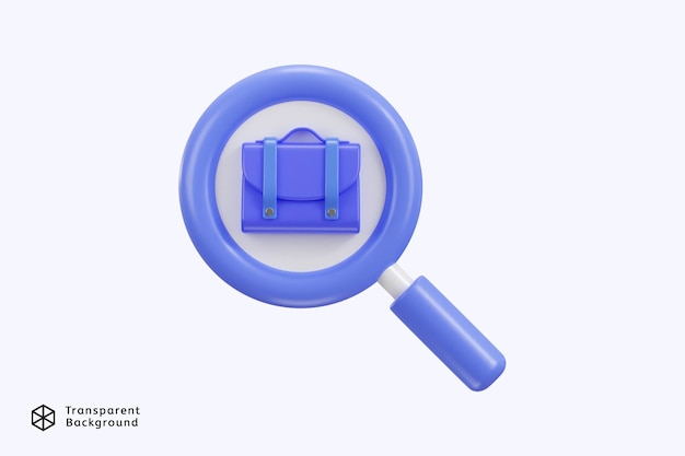 Suitcase icon with magnify glass concept of job searching icon 3d render vector illustration