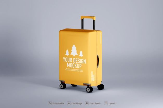 PSD suitcase mockup on white background