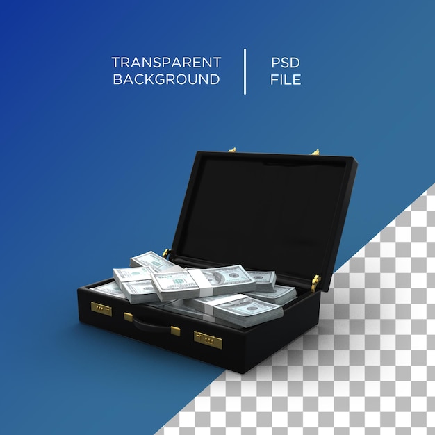 PSD suitcase money cash 3d render dollar