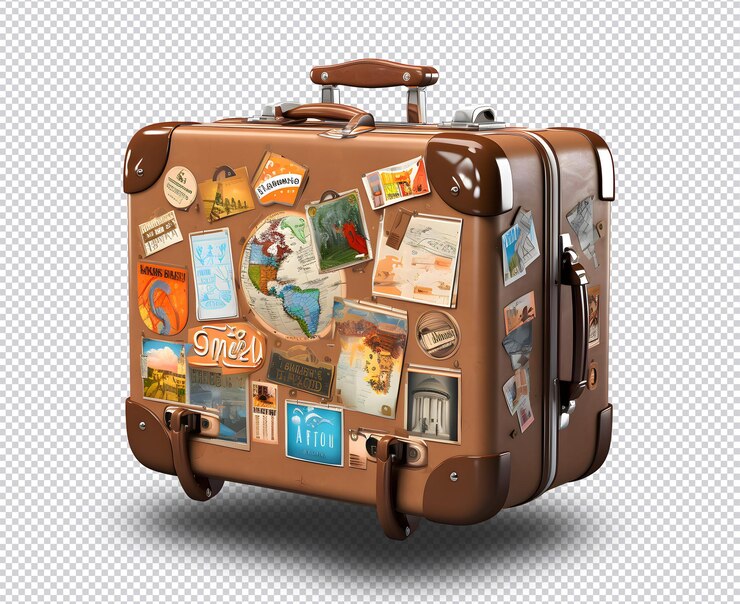 Suitcase with stamps PNG