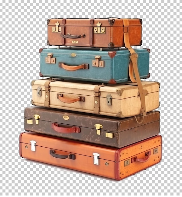 Suitcases pile isolated on transparent background