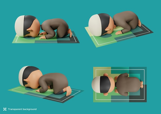 Sujud pose of the salah muslim prayer 3d illustration