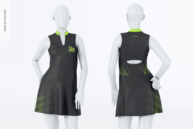 PSD sukienki do tenisa makieta widok z przodu iz tyłu