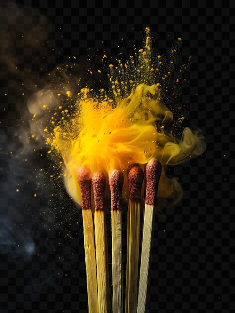 PSD sulfur explosion with matches flames and yellow dust warm ye effect fx film background overlay art