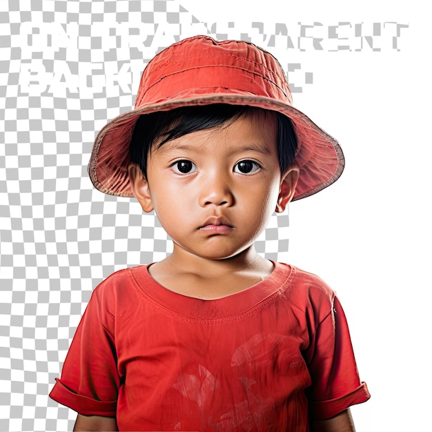 PSD sumedang 15 maggio 2023 un bambino piccolo che indossa un cappello e una camicia rossi isolato su uno sfondo trasparente