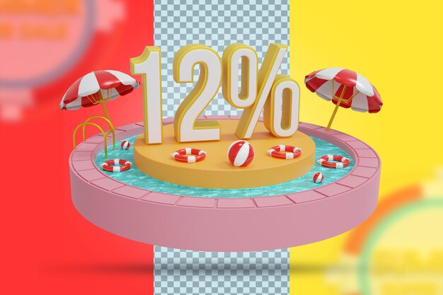 Summer 12 percent discount offer in 3d rendering