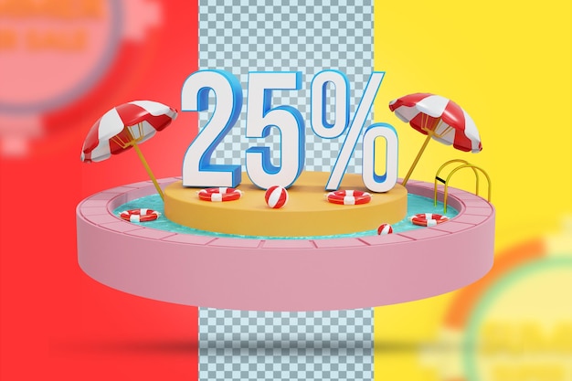 3d 렌더링에서 여름 25 % 할인 제공