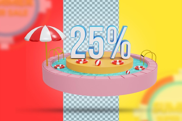 3d 렌더링에서 여름 25 % 할인 제공