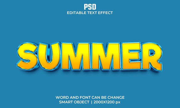 Летний 3d редактируемый текстовый эффект Premium Psd с фоном