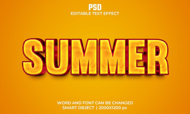 Effetto testo modificabile 3d estivo psd premium con sfondo