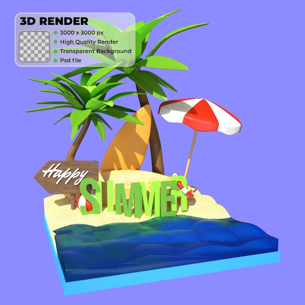 PSD Летняя 3d иконка веб-разработки с ладонью и мячом 3