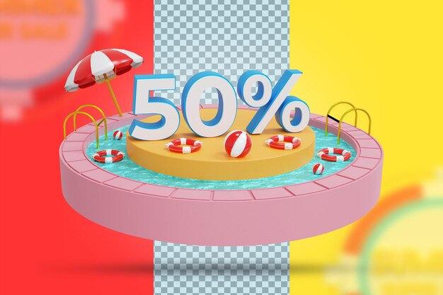 Summer 50 percent discount offer in 3d rendering