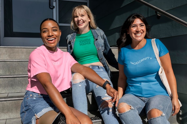 Summer apparel mockup psd young teenage girlfriends
