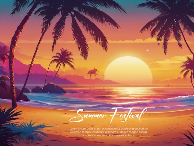 浜辺の夏の背景は色と活気のある色で日没と日の出です
