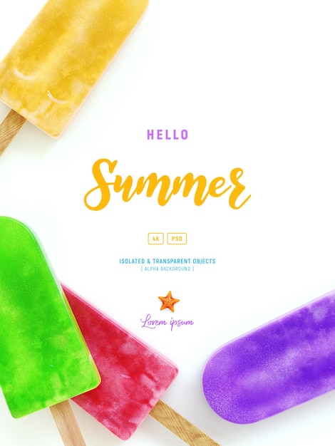Summer Background mockup template with decorative ice cream or Popsicle 3D illustration
