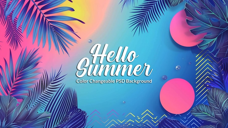 PSD summer background with tropical beach palm trees sea wave and white sand in psd file