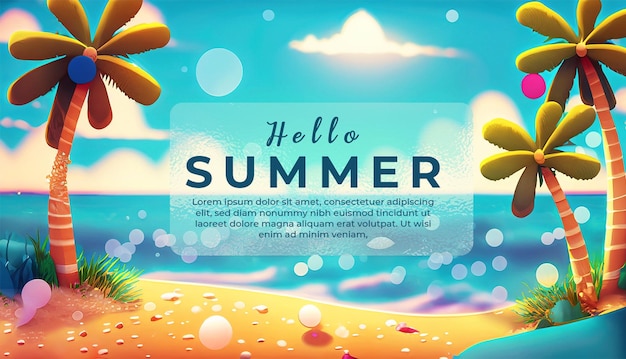 PSD summer banner design cartoon style illustration psd